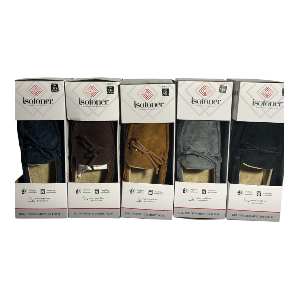 Isotoner Men's Memory Foam Indoor/outdoor waterproof Moccasin Slippers Variety‎ - Picture 3 of 16